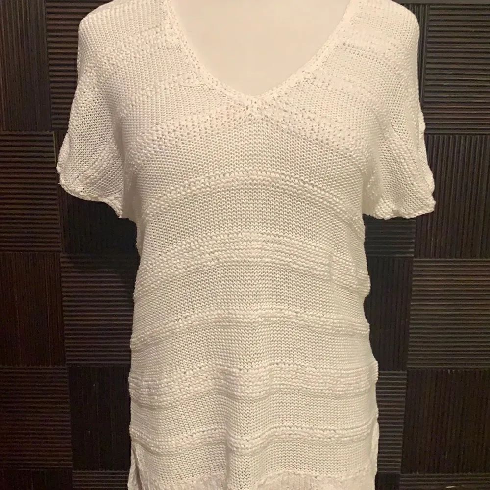 J.Jill white open knit short sleeve sweater